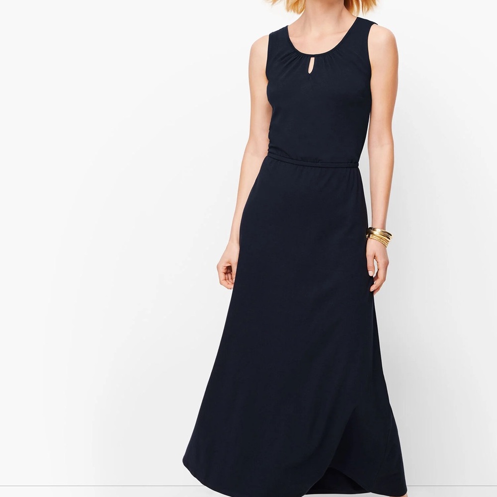 Talbots Model/Cotton Blend Navy Sleeveless‎ Maxi Dress Size Medium Petite